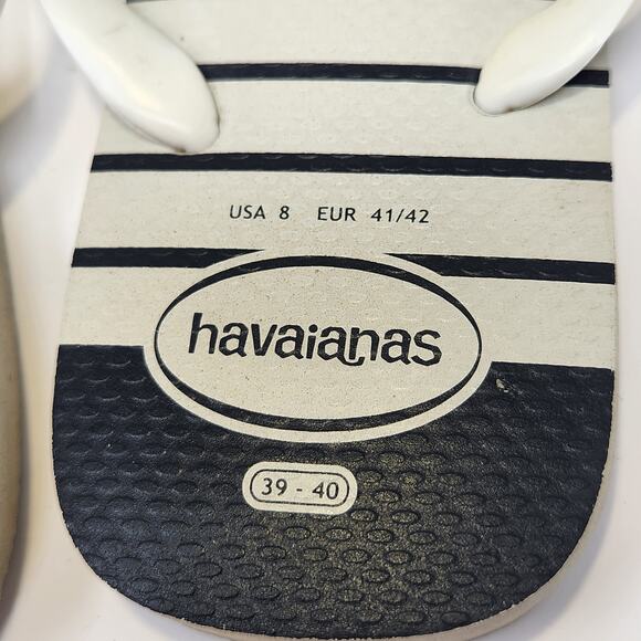 Havaianas Mens Nautical Flip Flops Sandals Size 8 Yellow Navy Blue White Stripes - Picture 4 of 6